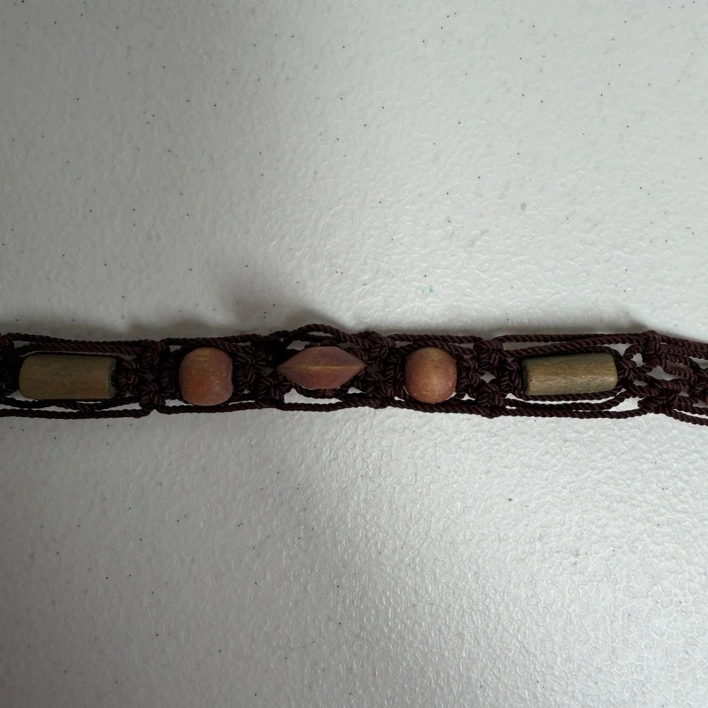 Vtg Y2K Necklace Choker Glass Beaded Macrame Boho Blue Brown Bundle Lot of 2